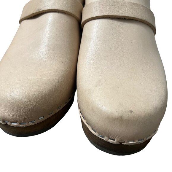 Lottas Sweden Beige Leather Slip On Clog Wooden Heels Size 9 EU39 - Picture 3 of 10